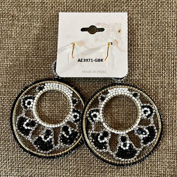 Seed Beaded, Gold Tone Hoops, Pierced Earrings NWT - Picture 2 of 4